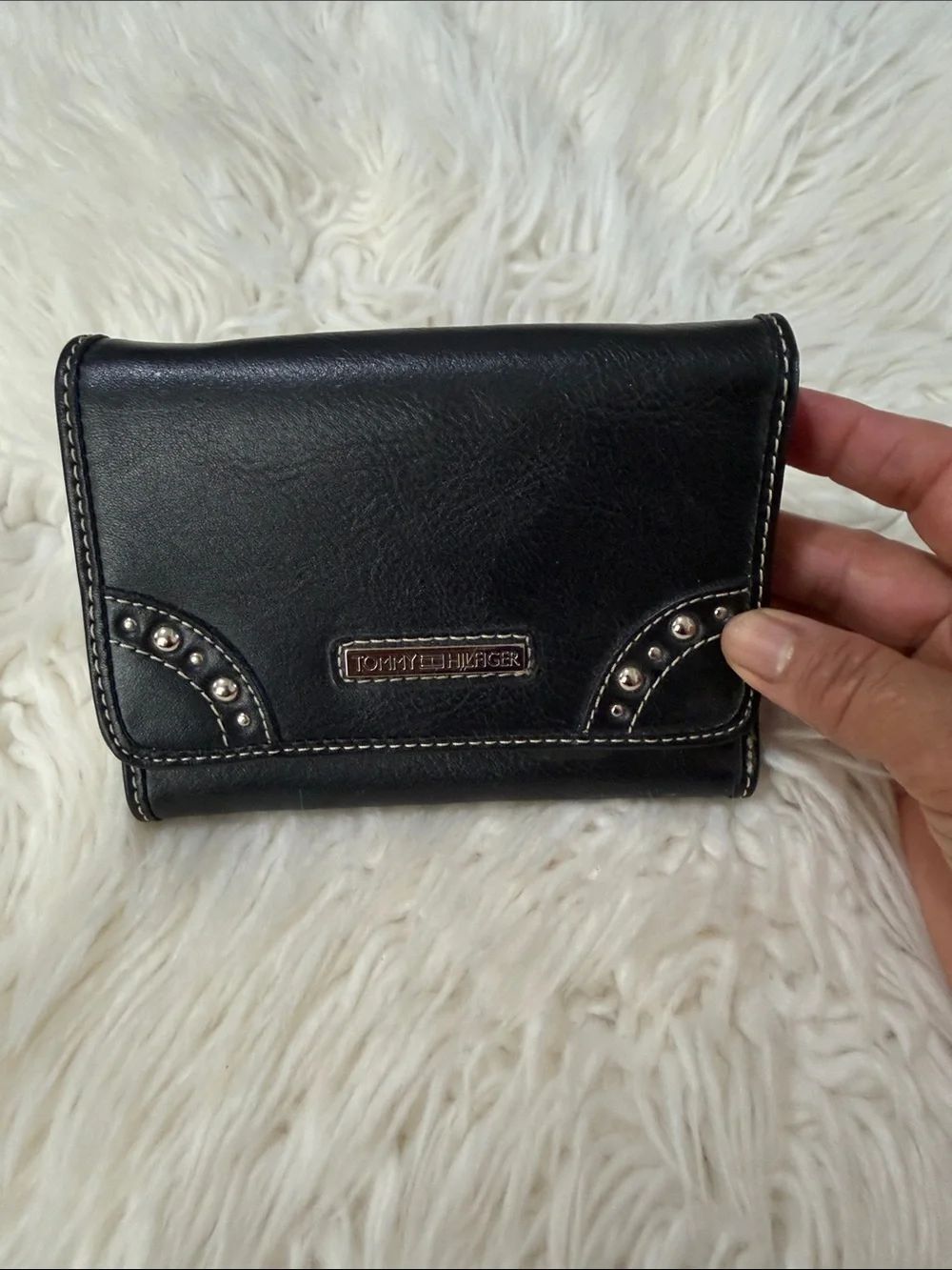 Tommy Hilfiger Black Leather Wallet with Stud Accents